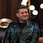 Michael Bublé’s black hand painted leather moto jacket on The Voice
