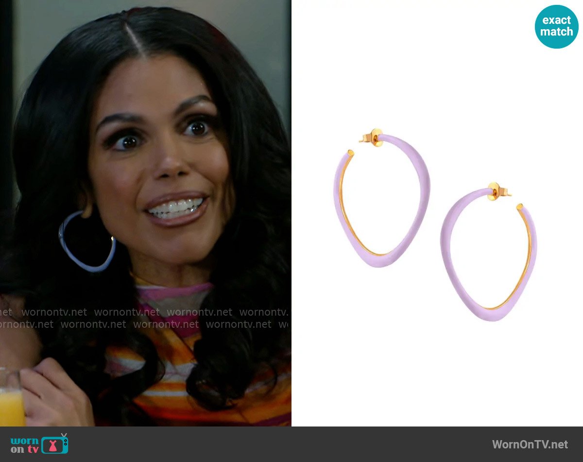 Misho Juicy Sunday Hoops XL in Lavender Love worn by Dani Dupree (Karla Mosley) on Beyond the Gates