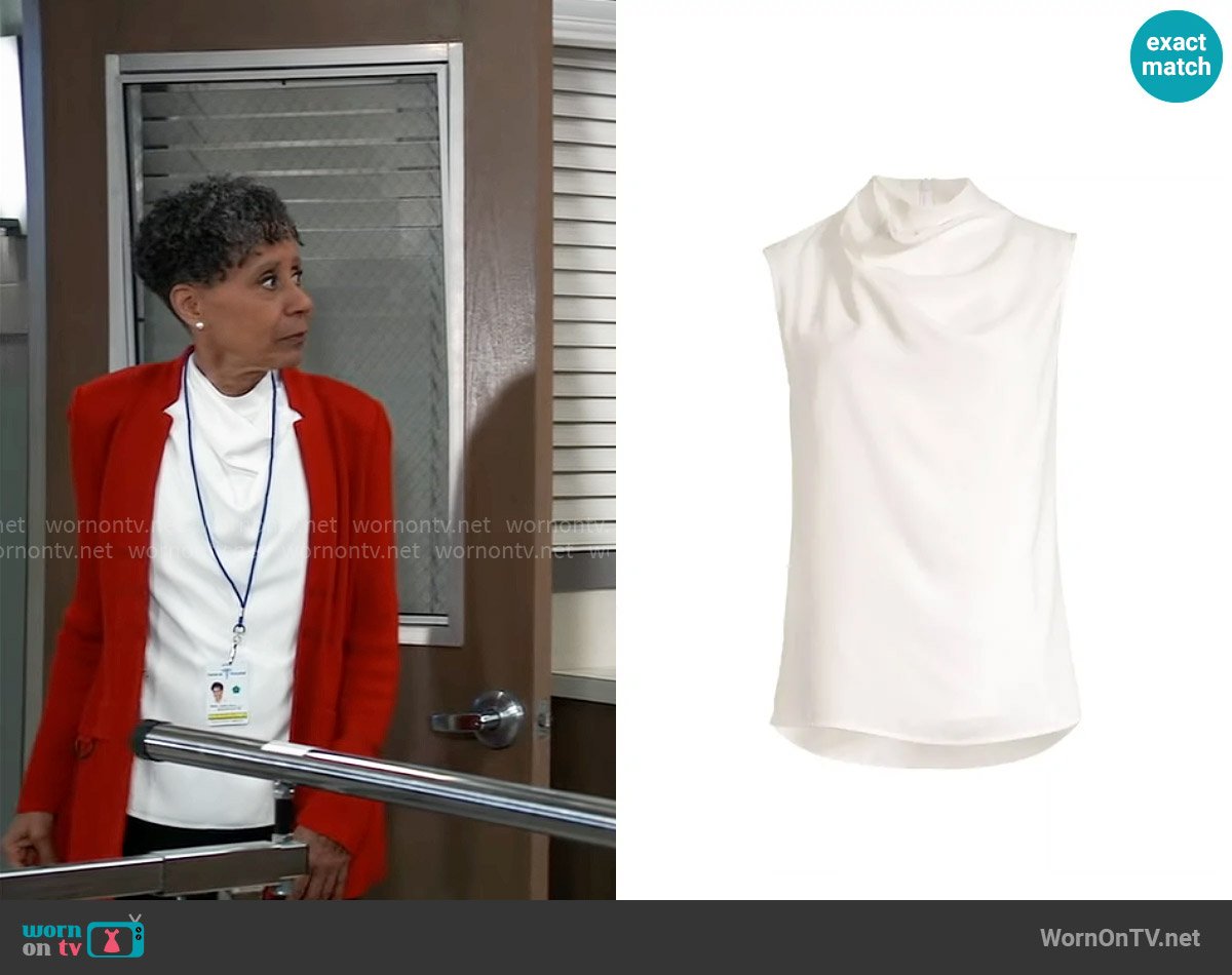 Misook Draped Crepe De Chine Sleeveless Blouse worn by Stella Henry (Vernee Watson) on General Hospital