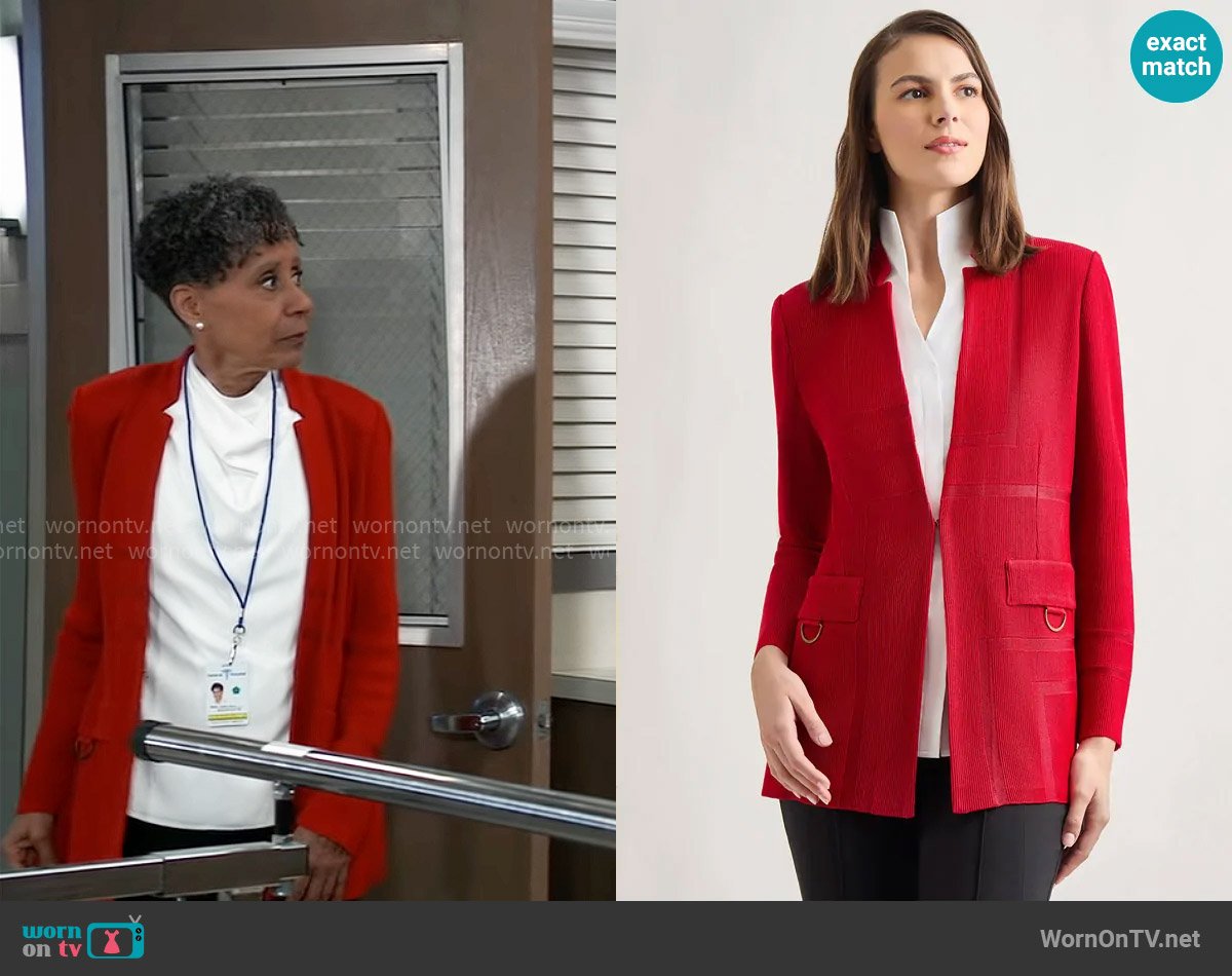 Misook Inverted Notch Collar Tailored Knit Jacket worn by Stella Henry (Vernee Watson) on General Hospital