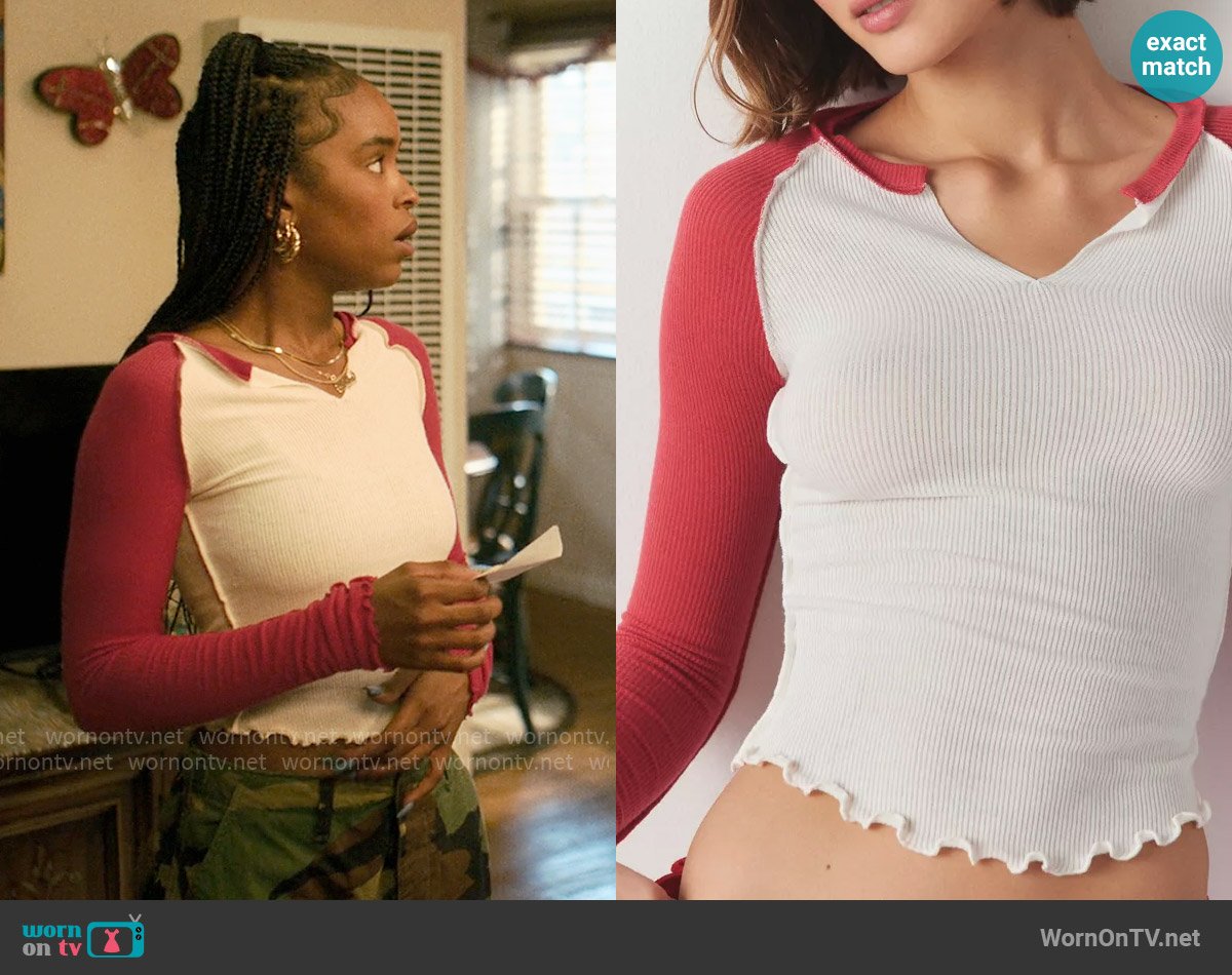 Out From Under at Urban Outfitters Baseball Notch Neck Layering Tee worn by Keisha Clark (Lovie Simone) on Forever
