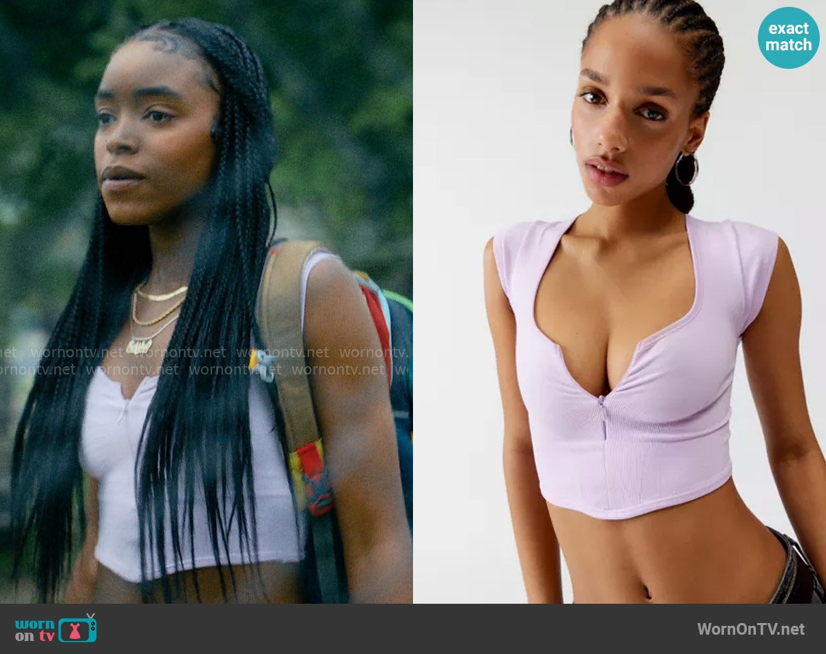 Out From Under at Urban Outfitters Camilla Zip Cropped Baby Tee worn by Keisha Clark (Lovie Simone) on Forever