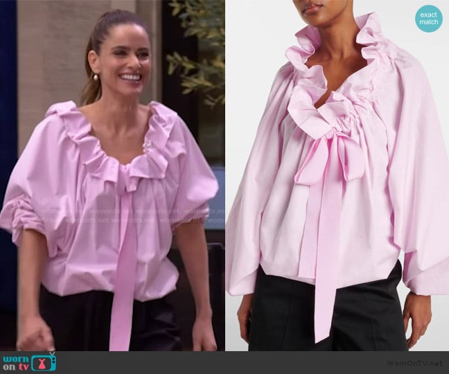 Patou Iconic bow-detail ruffled cotton blouse worn by Amanda Peet on Live with Kelly and Mark