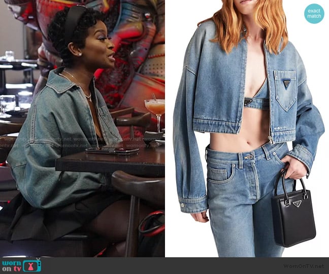 Prada Cropped Organic Denim Jacket worn by Shamea Morton Mwangi on The Real Housewives of Atlanta