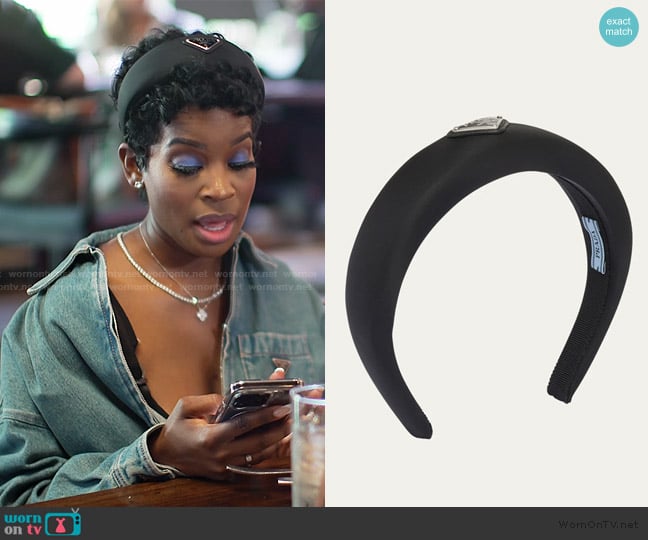 Prada Triangle Logo Padded Nylon Headband worn by Shamea Morton Mwangi on The Real Housewives of Atlanta