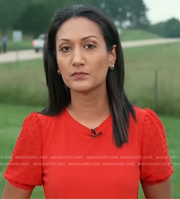 Priya Sridhar's red swiss dot sleeve top on Today