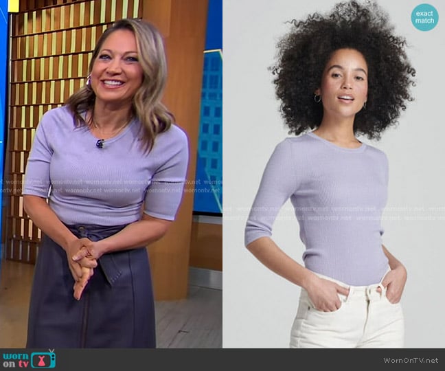Naadam Quarter Sleeve Ribbed Top worn by Ginger Zee on Good Morning America
