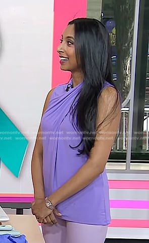 Dr. Roshini Rajapaksa’s lilac cross neck top on Today