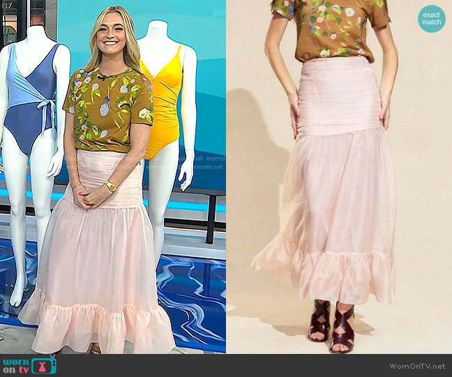 Cynthia Rowley Serafina Silk Skirt in Blush worn by Jasmine Snow on Today