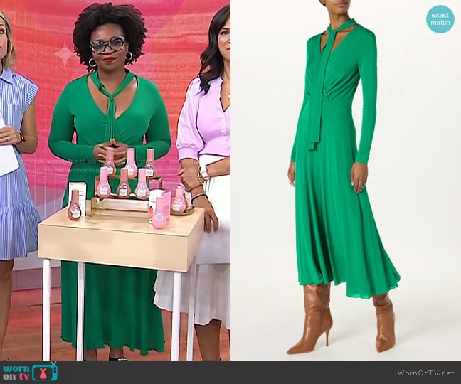Sergio Hudson Tie-Neck Midi Dress in Green worn by Jessica Cruel on Today