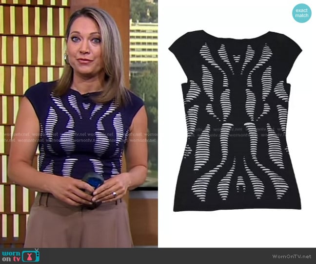Karen Millen Short Sleeve Knit Sweater worn by Ginger Zee on Good Morning America