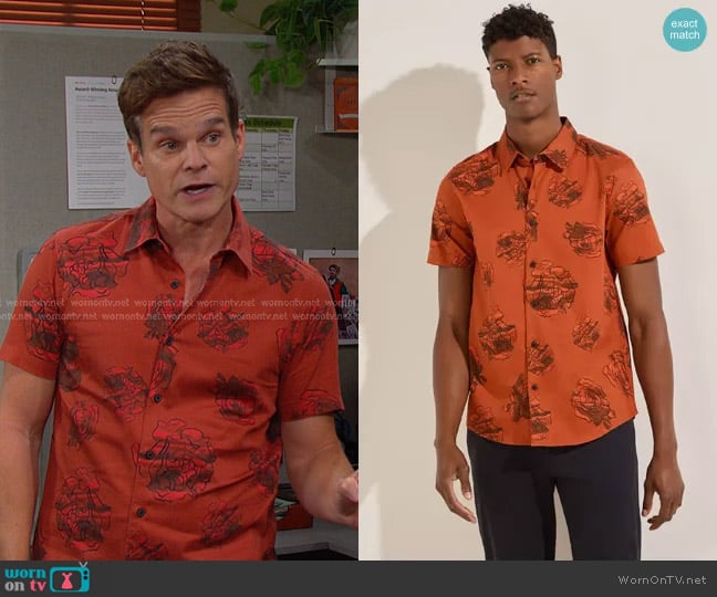 Guess Short Sleeve Luxe Vinyl Album Floral Shirt worn by Leo Stark (Greg Rikaart) on Days of our Lives