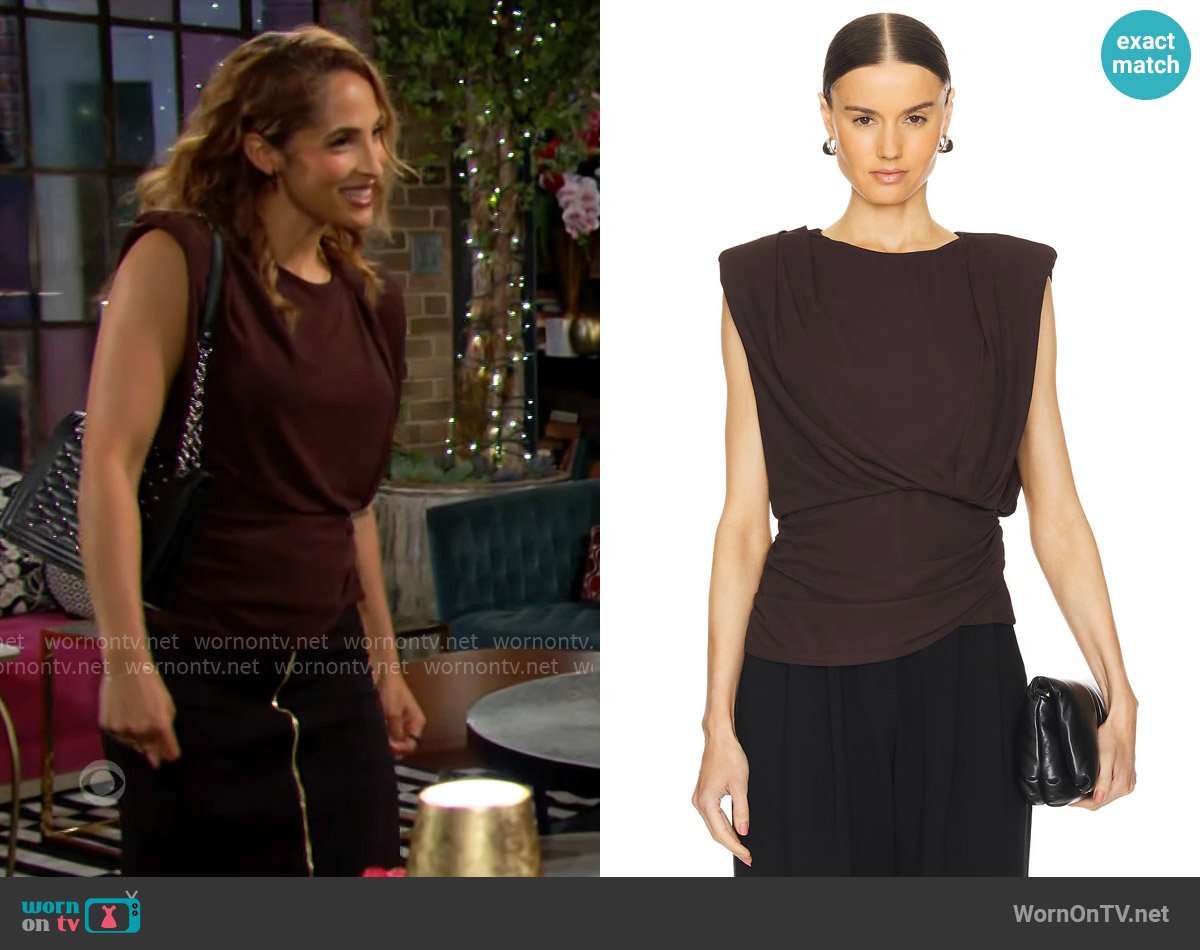 Simkhai Daton Top in Espresso worn by Lily Winters (Christel Khalil) on The Young and the Restless