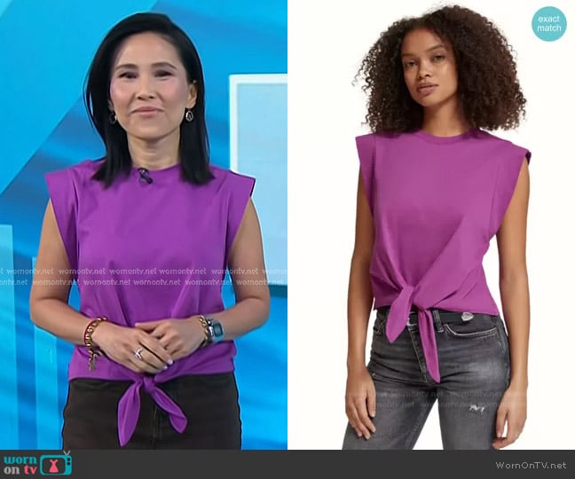 Scotch & Soda Sleeveless Knotted Top in Boysenberry worn by Vicky Nguyen on Today