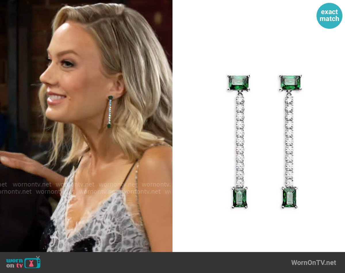 Swarovski Matrix Pavé & Green Rectangle Crystal Linear Drop Earrings worn by Abby Newman (Melissa Ordway) on The Young and the Restless