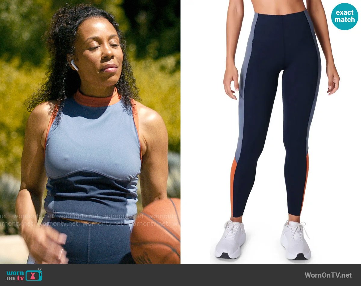 Sweaty Betty Power High Waist Colorblock Workout Leggings in Endless Blue worn by Dawn Edwards (Karen Pittman) on Forever