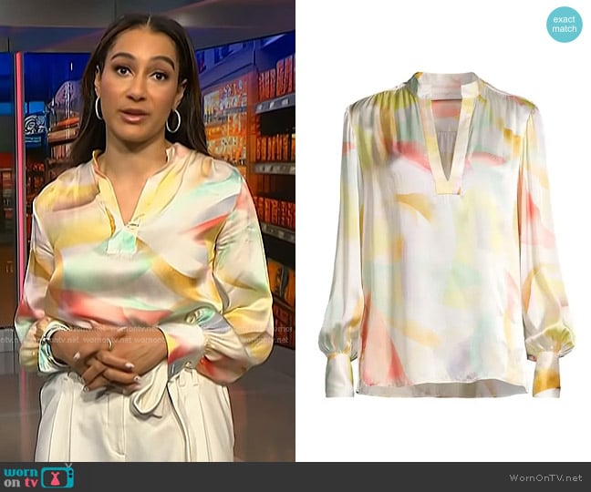 Ginger & Smart Sweet Whispers Silk Blouse in Multi worn by Morgan Radford on NBC News Daily
