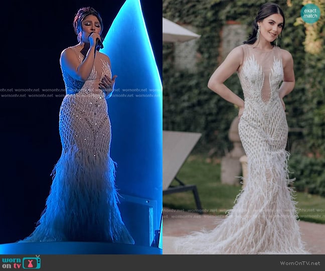 Terani Couture 232GL1436 Beaded Sleeveless Evening Dress worn by Lucia Flores-Wiseman on The Voice