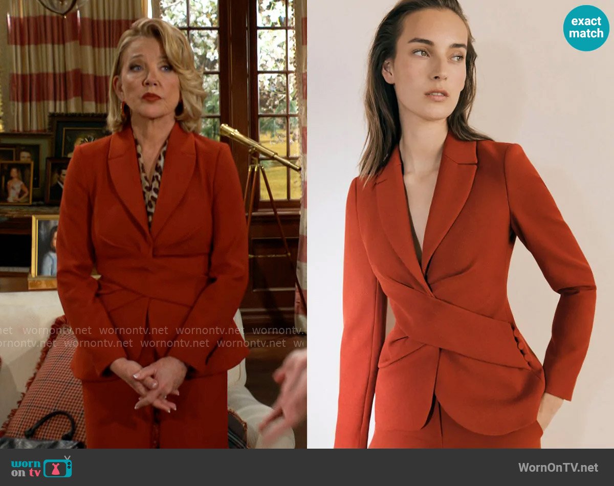 Nikki’s orange wrap front blazer on The Young and the Restless