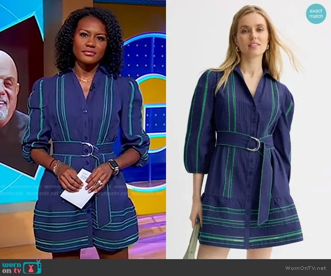 Shoshanna Towns Dress in Navy worn by Janai Norman on Good Morning America