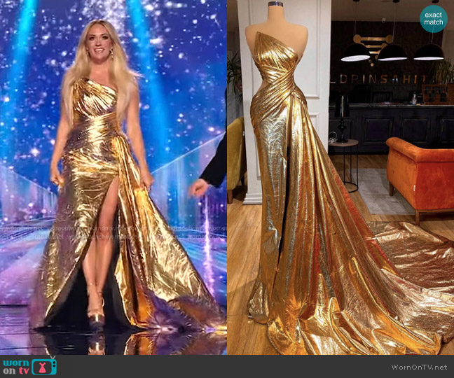 Valdrin Sahiti custom Gold Dress worn by Carrie Underwood on American Idol