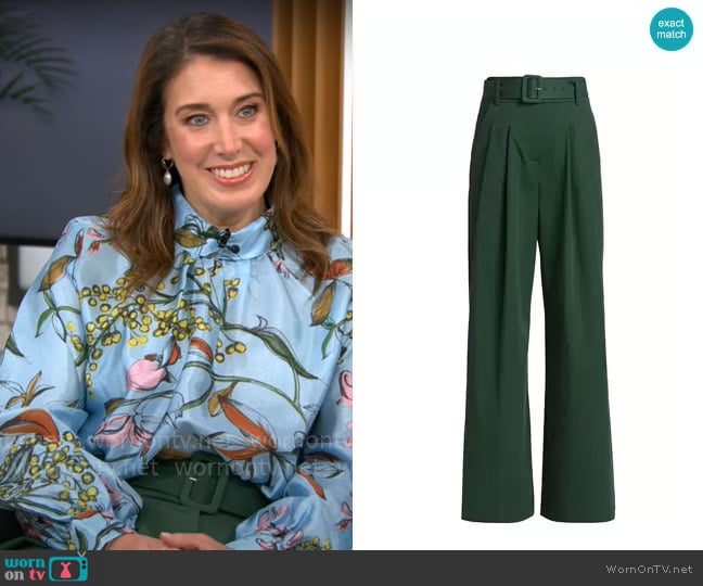 Veronica Beard Maliyah Pants in Forest worn by Sarah Gelman on CBS Mornings