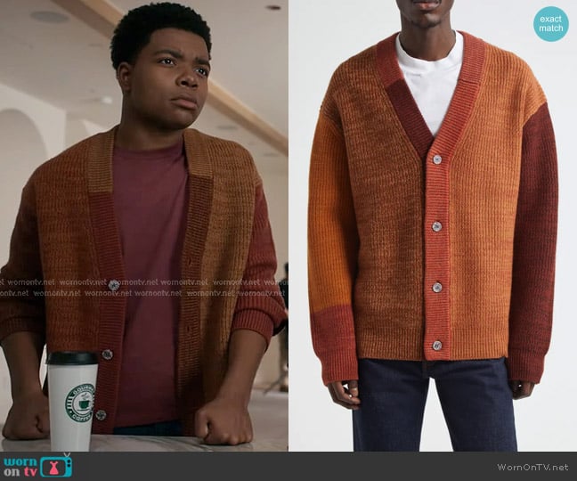 Waste Yarn Project Patti Colorblock Wool Blend Cardigan in Tonal Brown worn by  Harry Grant (Elijah M. Cooper) on 9-1-1
