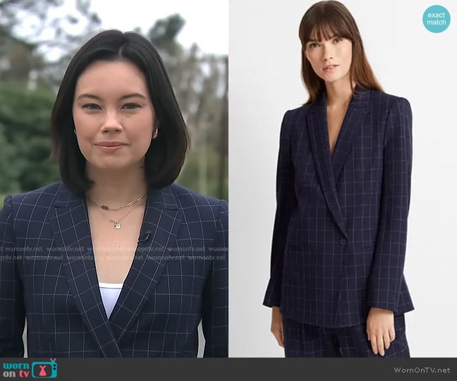 Club Monaco Windowpane Blazer worn by Jo Ling Kent on CBS Evening News