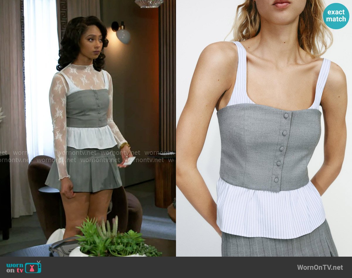 Zara Combination Striped Poplin Top worn by Kat Richardson (Colby Muhammad) on Beyond the Gates