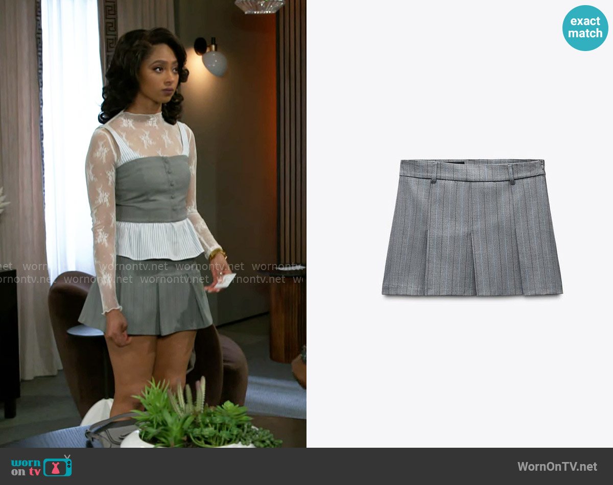 Zara Pinstripe Mini Skirt worn by Kat Richardson (Colby Muhammad) on Beyond the Gates