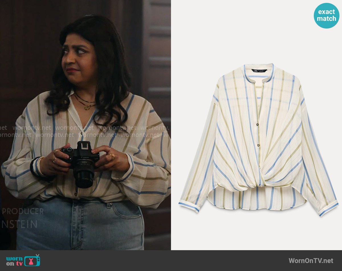 Zara Striped Semi Sheer Metallic Thread Shirt worn by Bela (Punam Patel) on Ghosts