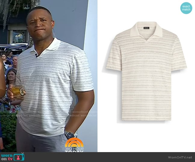 Craig Melvin’s white striped polo on Today