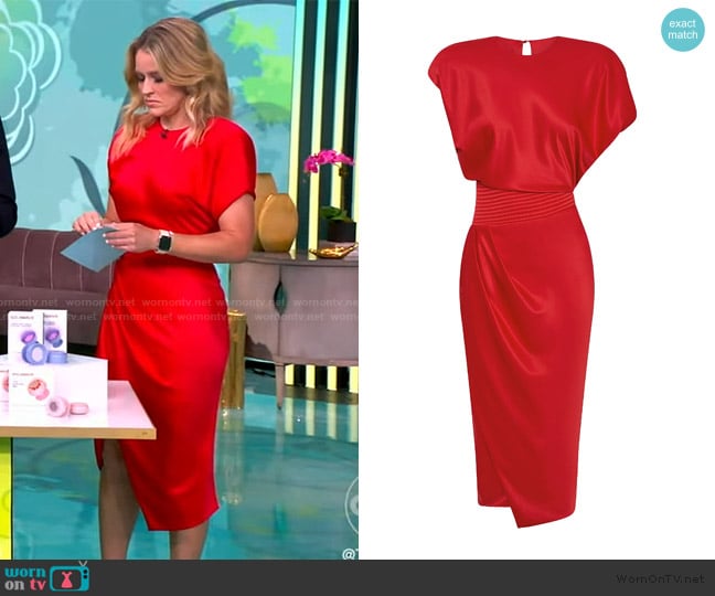 Zhivago Bond Satin Pleated Asymmetric Midi-Dress worn by Sara Haines on The View