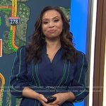 Adelle’s navy belted dress with green stitching on Today