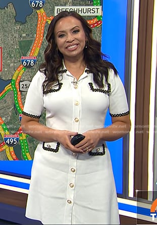 Adelle’s white embellished trim shirtdress on Today