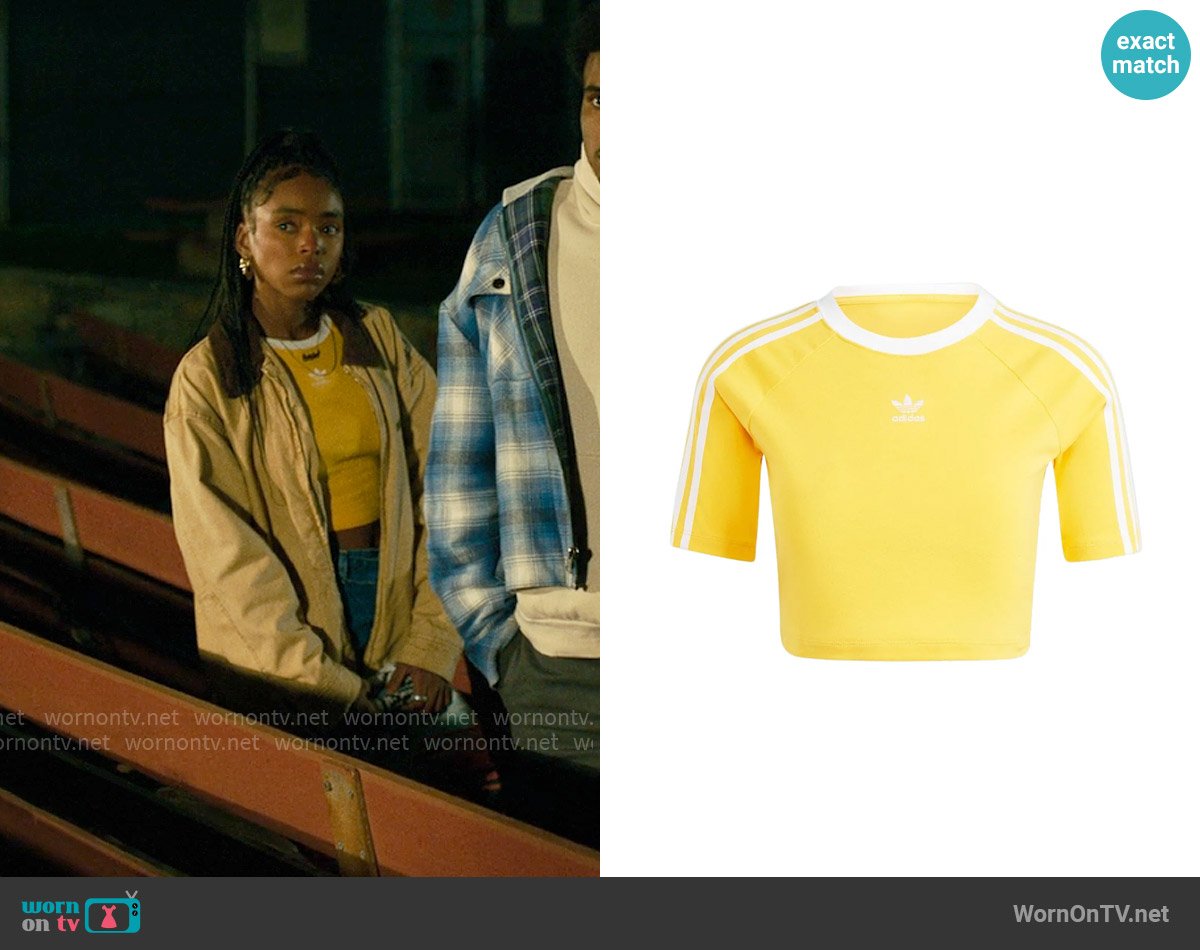 Adidas 3-Stripes Baby Tee in Bold Gold worn by Keisha Clark (Lovie Simone) on Forever