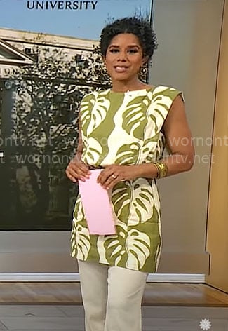 Adriana Diaz's palm leaf print mini dress on CBS Mornings
