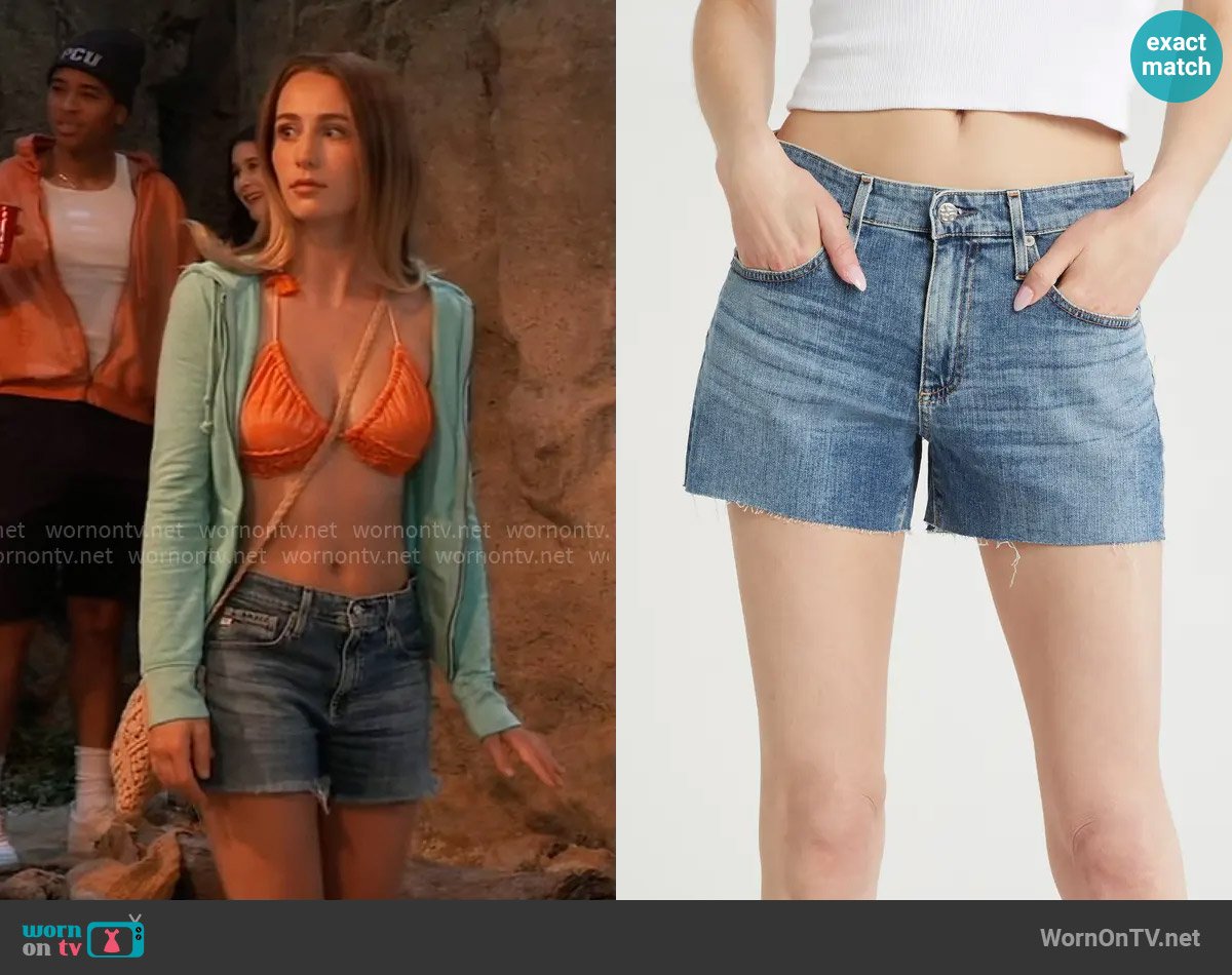 AG Jeans Hailey Boyfriend Cutoff Denim Shorts in 17 Years Waveview worn by Josslyn Jacks (Eden McCoy) on General Hospital