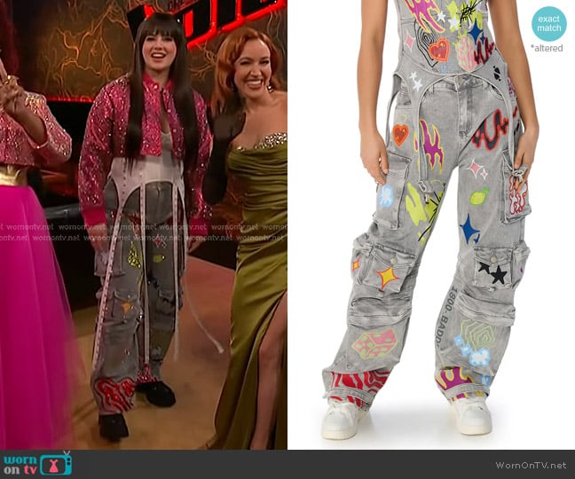 Akira Graffiti Details Cargo Pocket Relaxed Leg Jean worn by Jadyn Cree Olesen on The Voice