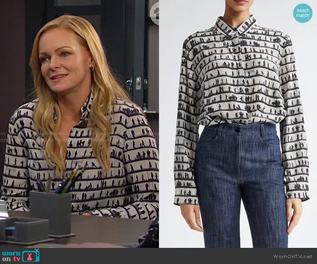 Akris People Print Silk crêpe de chine Shirt worn by Belle Brady (Martha Madison) on Days of our Lives
