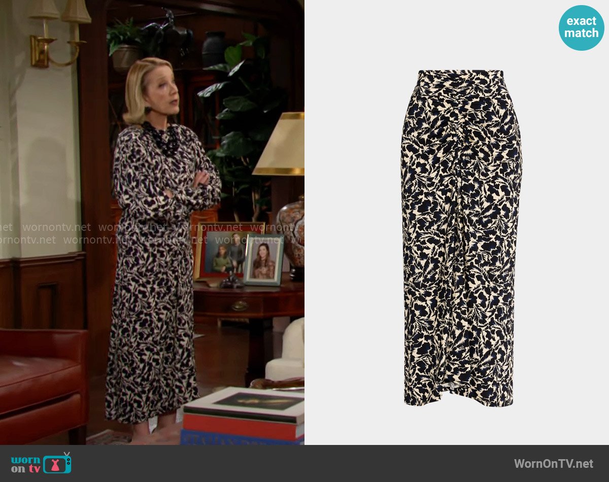 A.L.C. Aurelie Printed Midi Skirt worn by Nikki Reed Newman (Melody Thomas-Scott) on The Young and the Restless