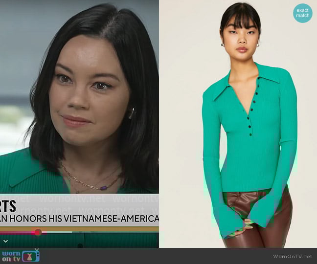 A.L.C. Eleanor Top in Jade worn by Jo Ling Kent on CBS Mornings