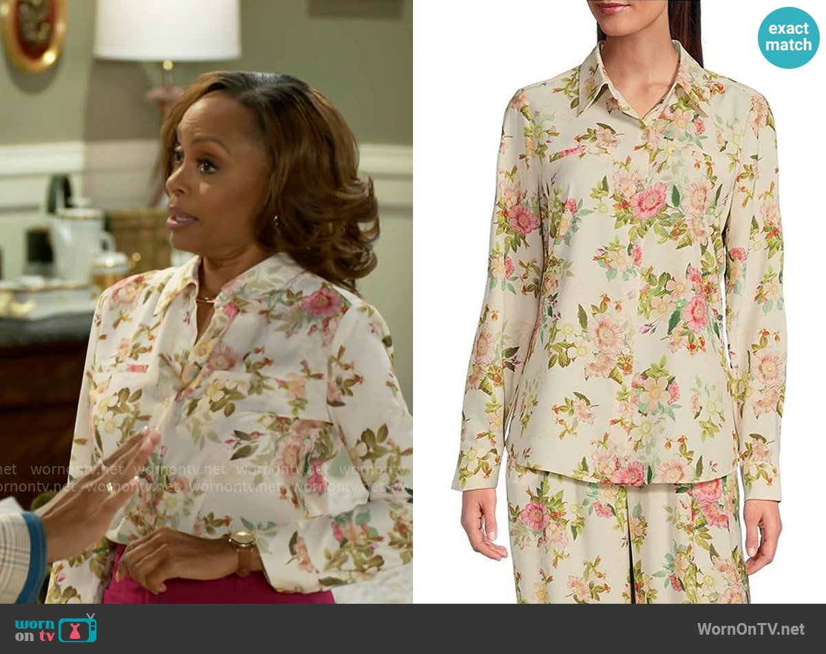 Alex Marie Piper Twill Floral Top worn by Tracy (Maria Howell) on Beyond the Gates