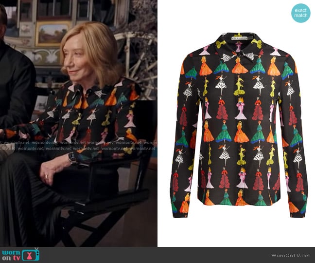 Alice + Olivia Willa Staceface Top in Romantic Stace Black worn by Doris Kearns Goodwin on Good Morning America