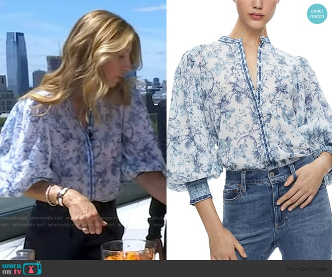 Alice + Olivia Blouson Sleeve Top worn by Shereen Pavlides on Live with Kelly and Mark