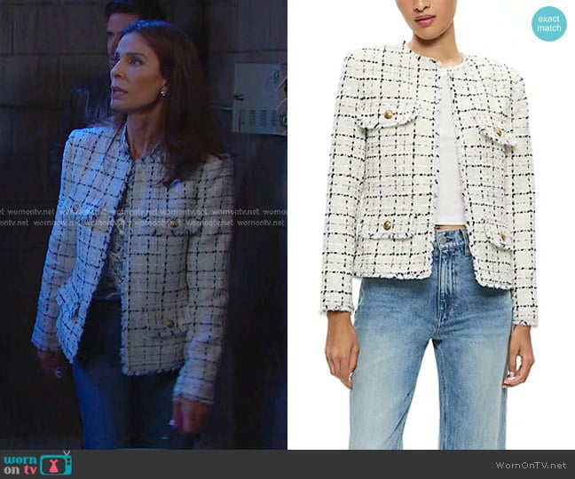 Alice + Olivia Dumont Tweed Boxy Jacket worn by Hope Williams (Kristian Alfonso) on Days of our Lives