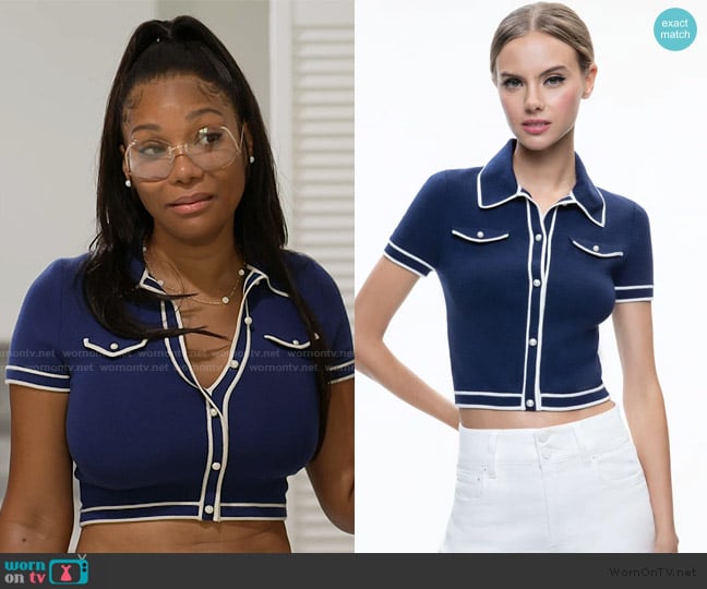 Alice + Olivia Marlena Button Front Polo worn by Angela Oakley on The Real Housewives of Atlanta