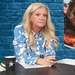 Alison Triessl’s blue floral print dress on Access Hollywood