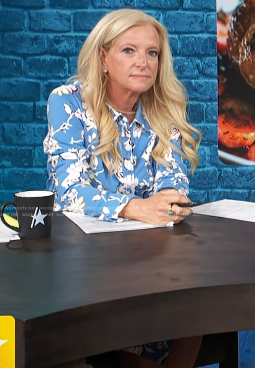 Alison Triessl’s blue floral print dress on Access Hollywood