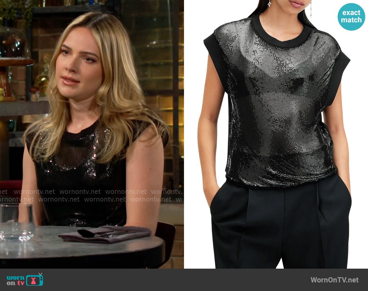 Tessa’s black sequin top on The Young and the Restless